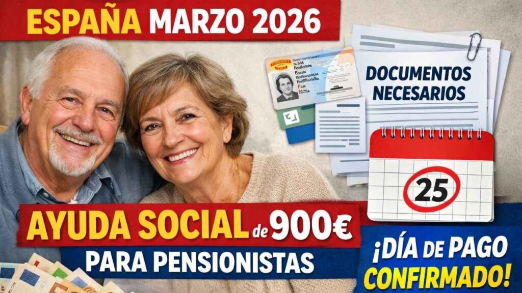 España Marzo 2026: Ayuda Social de 900€ para Pensionistas, Documentos Necesarios y Día Confirmado de Cobro
