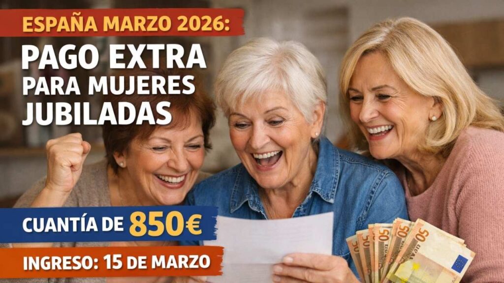 España Marzo 2026: Pago Extra para Mujeres Jubiladas, Cuantía de 850€ y Fecha Exacta de Ingreso